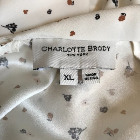 Charlotte Brody Handkerchief Blouse Top Shirt Womens XL Cream Floral Silk Scarf - Picture 6 of 10